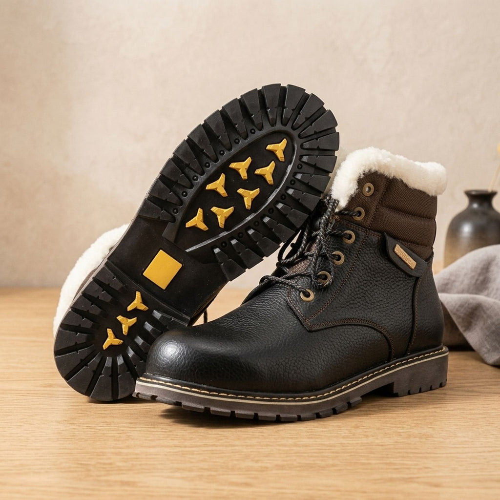 Men's leather winter boots back view