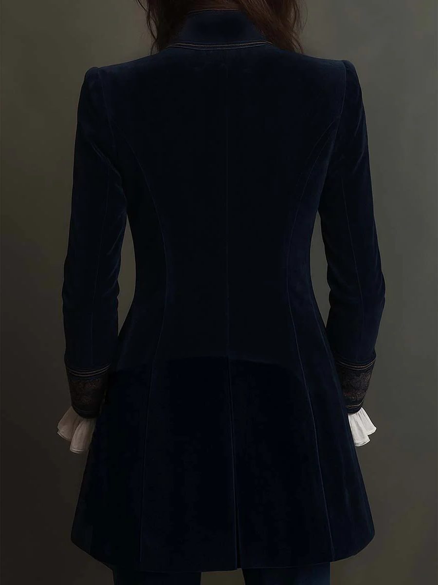 Women's Velvet Embroidered-Lapel Long Blazer 2