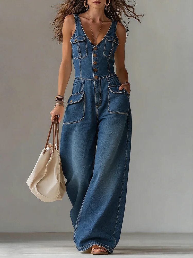 Women's Denim Wide-Leg Jumpsuit 1