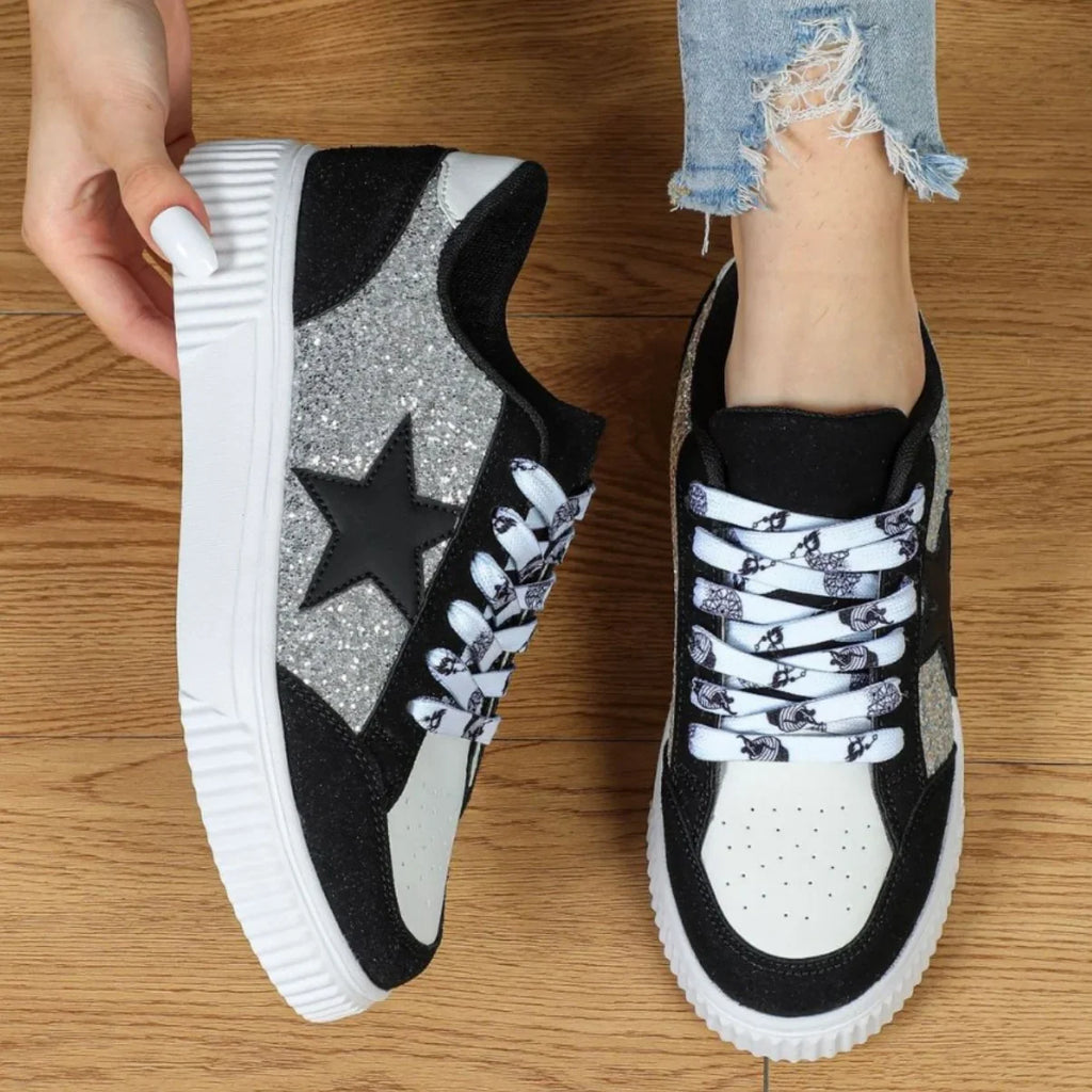 Women's Glitter Star Lace-Up Sneakers 1