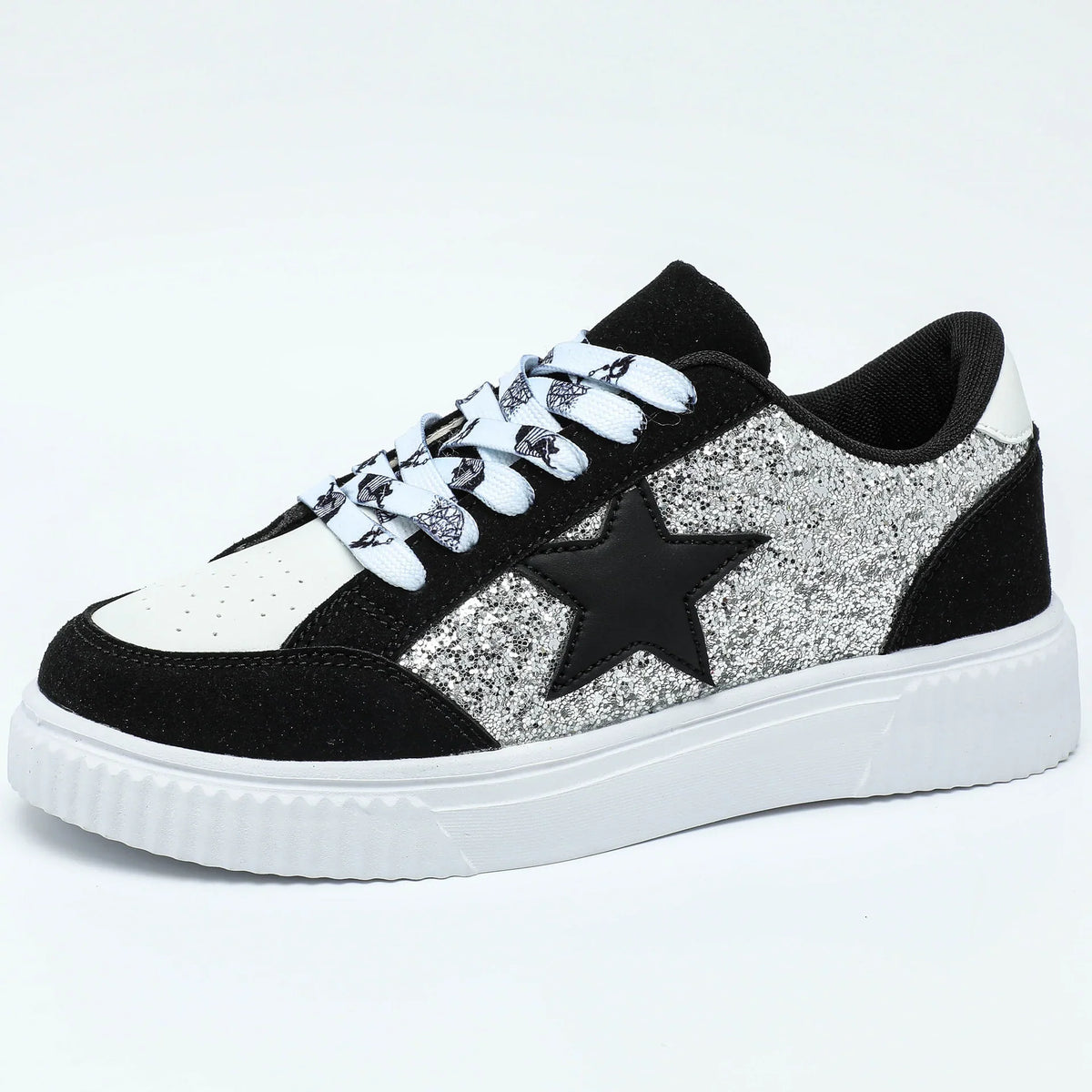 Women's Glitter Star Lace-Up Sneakers 5
