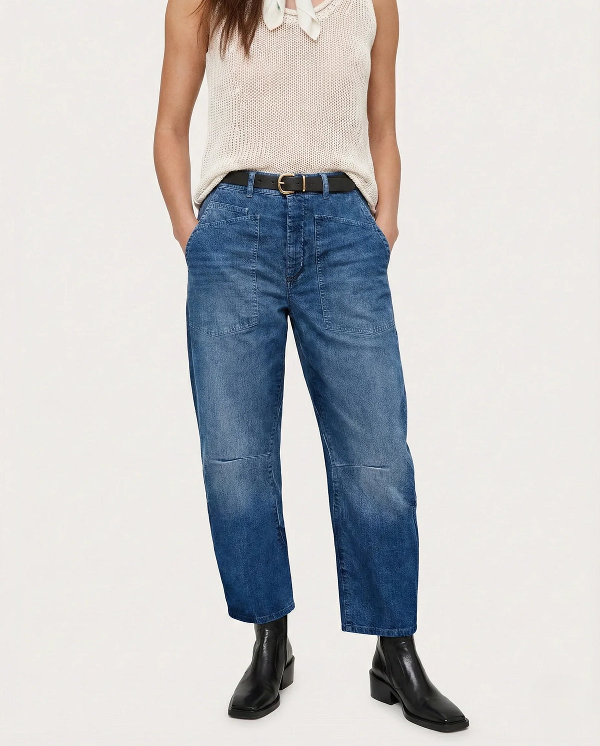 Women's Mid-Rise Barrel Utility Jeans 6