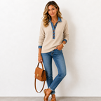 Women's Waffle-Knit Color-Block Henley Sweater 5