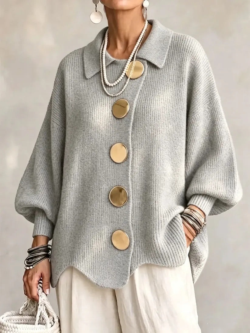 Women's Oversized Collared Chunky-Knit Cardigan 10