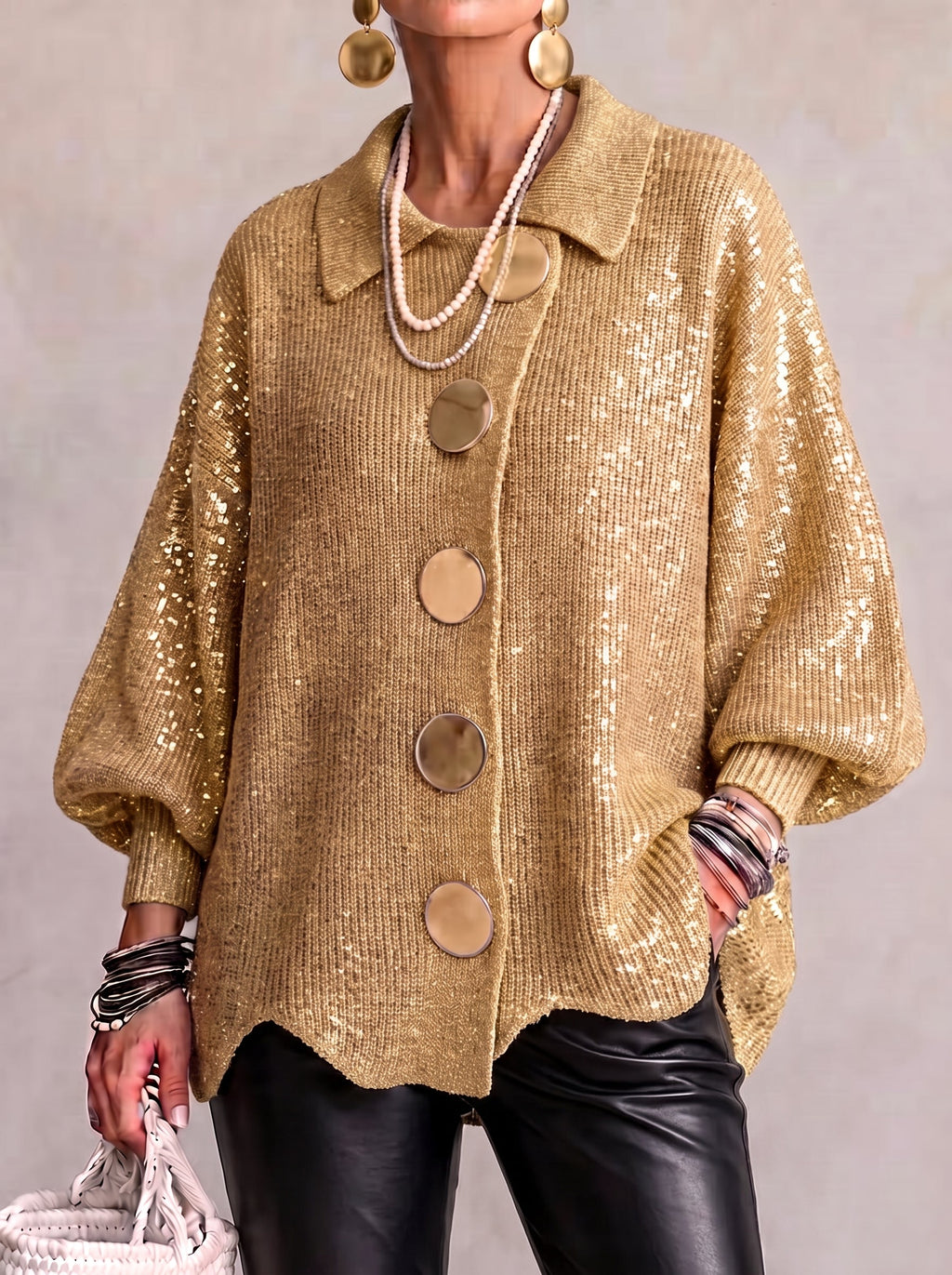 Women's Oversized Collared Chunky-Knit Cardigan 3