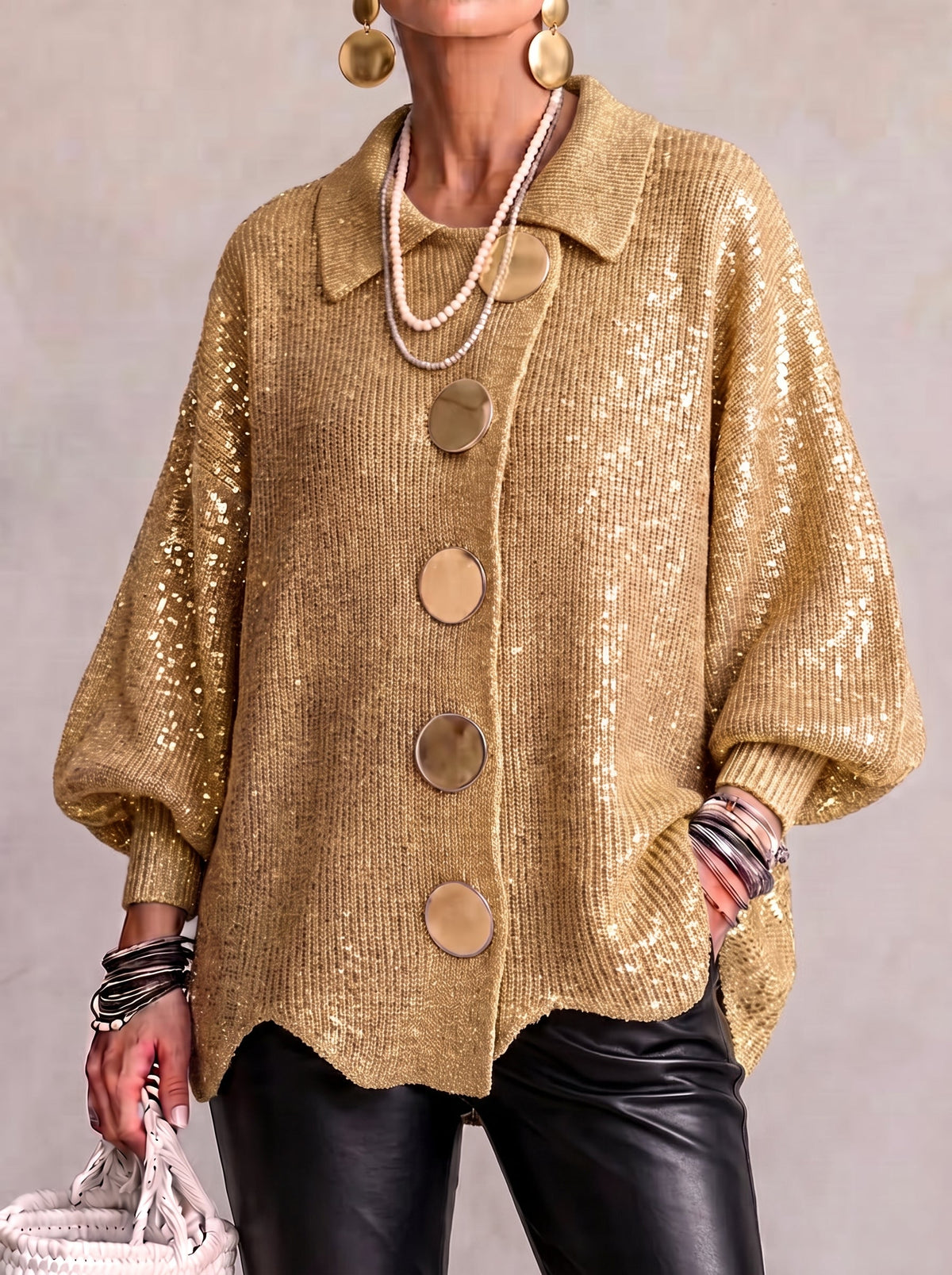 Women's Oversized Collared Chunky-Knit Cardigan 3