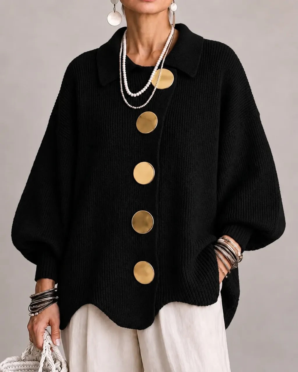 Women's Oversized Collared Chunky-Knit Cardigan 8