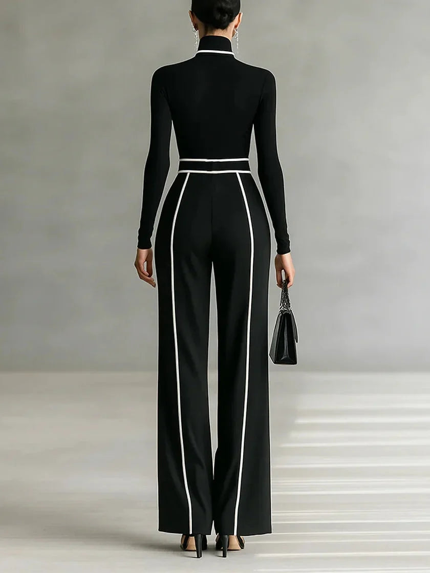 Women's Turtleneck & Belted Wide-Leg Pants Set 2