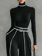 Women's Turtleneck & Belted Wide-Leg Pants Set 3