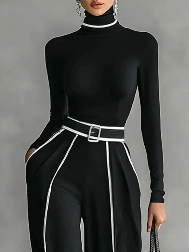 Women's Turtleneck & Belted Wide-Leg Pants Set 3