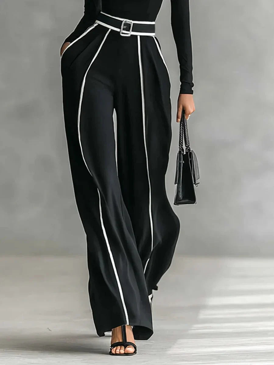 Women's Turtleneck & Belted Wide-Leg Pants Set 4