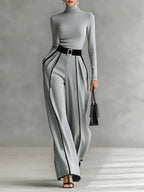 Women's Turtleneck & Belted Wide-Leg Pants Set 7