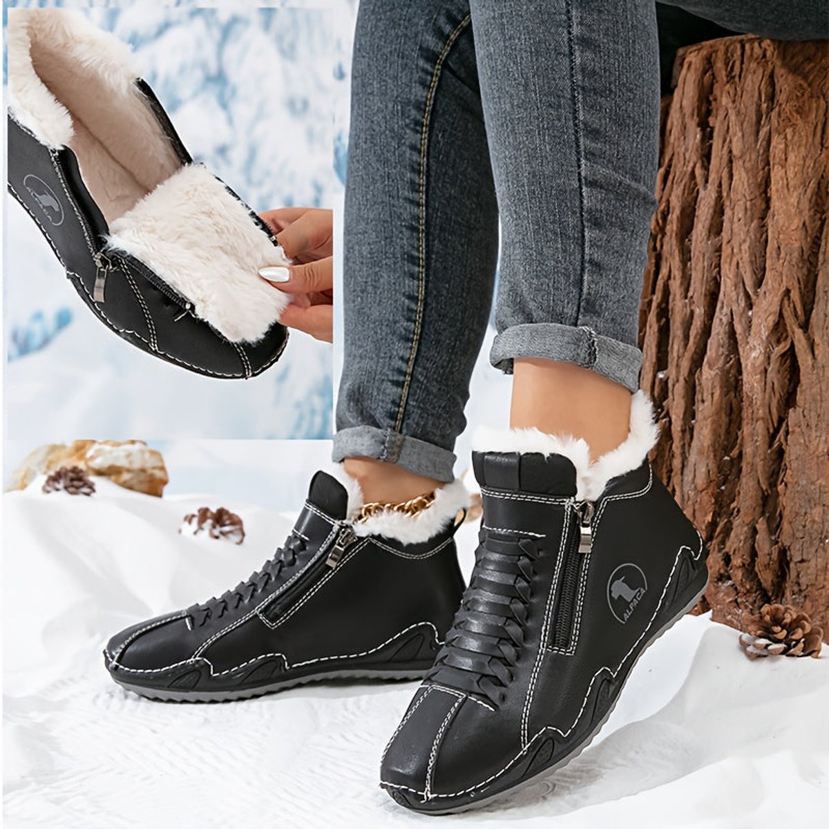 Women's Faux-Fur Lined Wide-Toe Ankle Boots 13