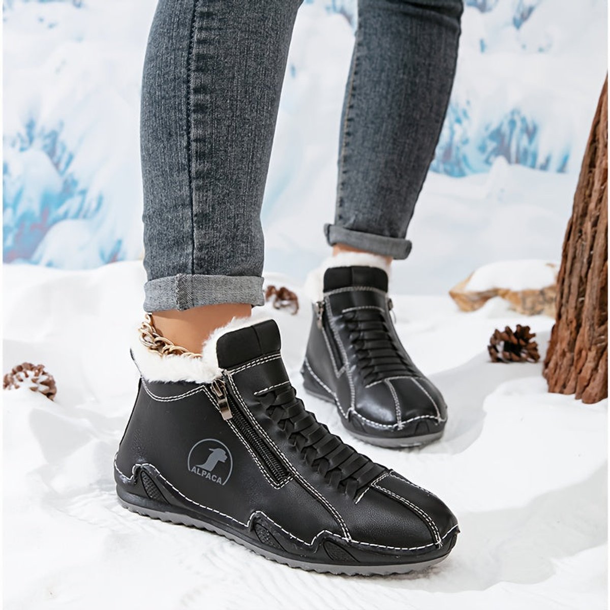 Women's Faux-Fur Lined Wide-Toe Ankle Boots 14